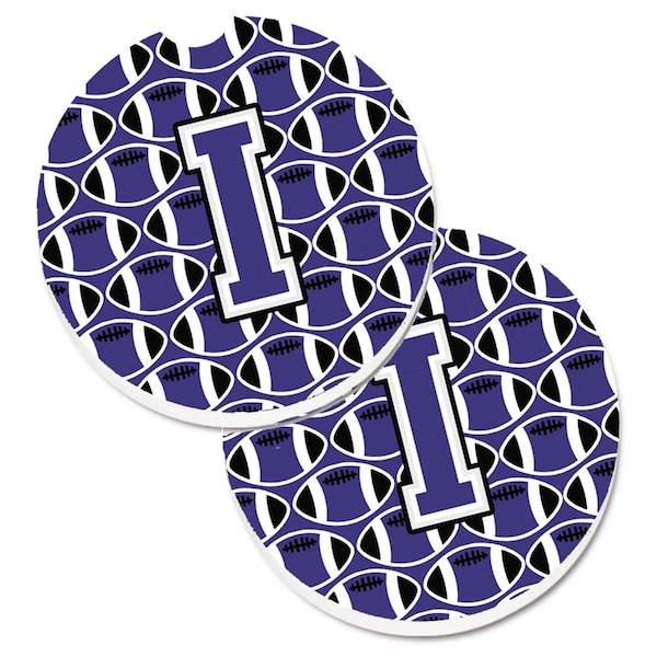 Carolines Treasures Letter I Football Purple and White Cup Holder Car Coaster, PK2 CJ1068-ICARC - main